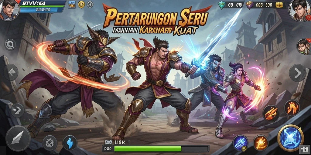 Screenshot BTV168 menampilkan pertarungan seru antara karakter dalam arena.