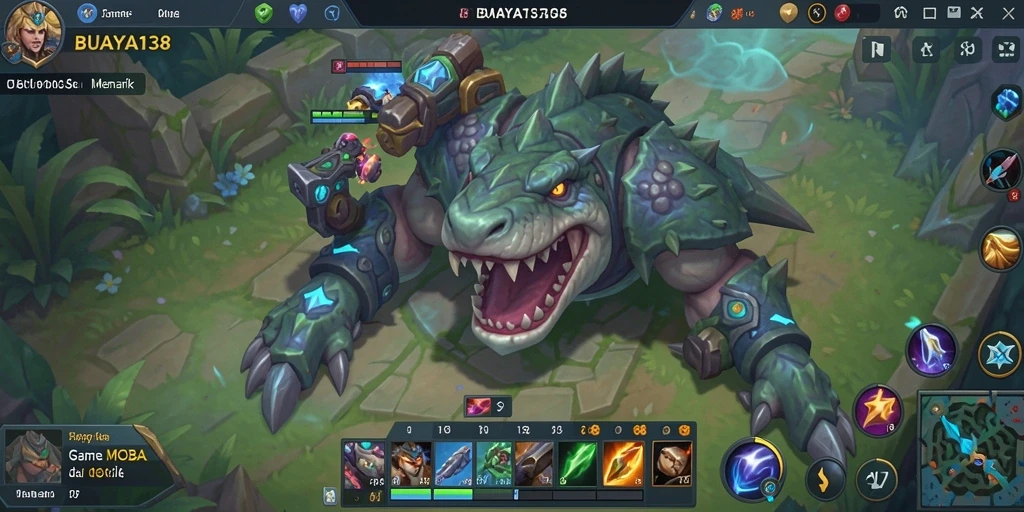 Gameplay seru dan intens di BUAYA138, menampilkan pertarungan MOBA.