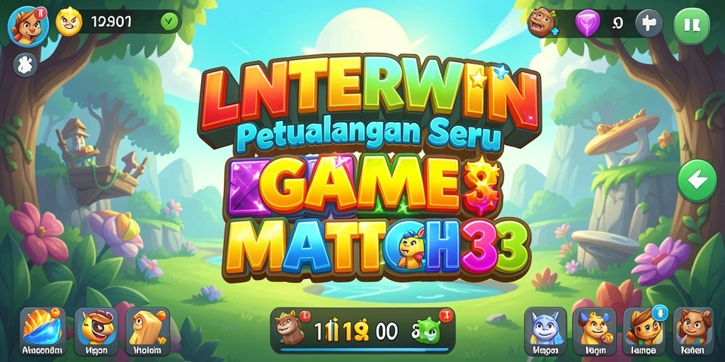 Tangkapan layar gameplay LNTERWIN menampilkan kombinasi permata yang cerah.