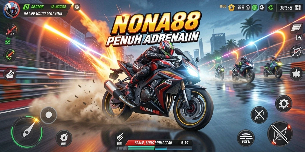 Tampilan gameplay seru dari NONA88 yang penuh aksi balap motor.